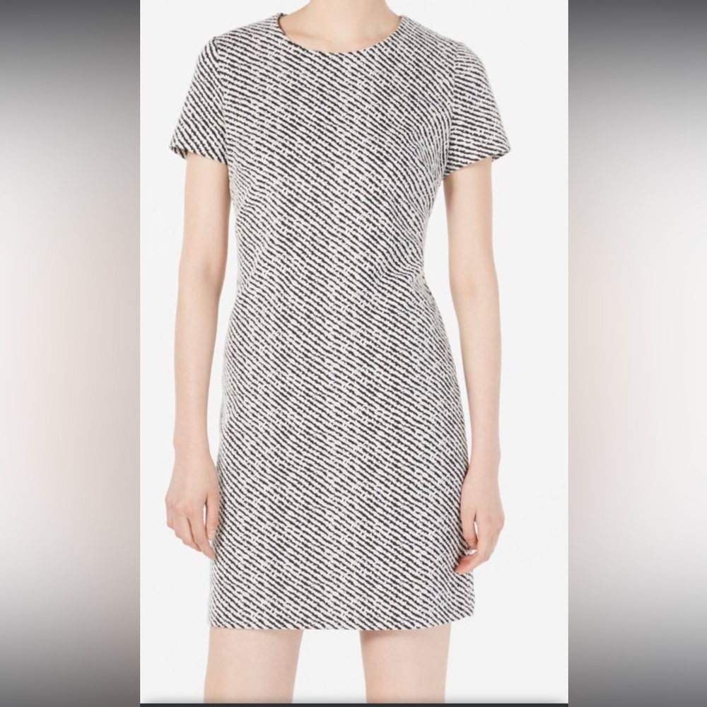 CALVIN KLEIN Black Striped Short Sleeved Mini Sheath Dress Size 4
